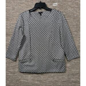 Talbots Shirt Womens PM Gray Sparkley White Dots Classic Timeless Faux Pockets
